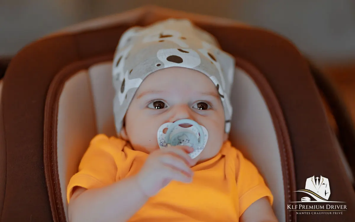 Bébé confortablement installé dans un siège bébé, taxi VTC à Orvault